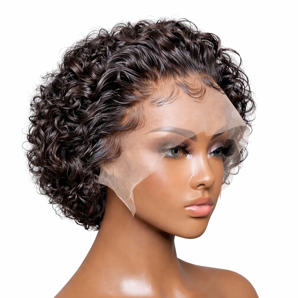 Perruque Pixie Cut Wave Courte 8 pouces Lace Front HD 13x4 Cheveux Naturels - Amy