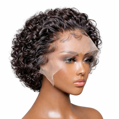 Perruque Pixie Cut Wave Courte 8 pouces Lace Front HD 13x4 Cheveux Naturels - Amy