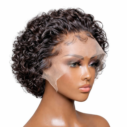 Perruque Pixie Cut Wave Courte 8 pouces Lace Front HD 13x4 Cheveux Naturels - Amy